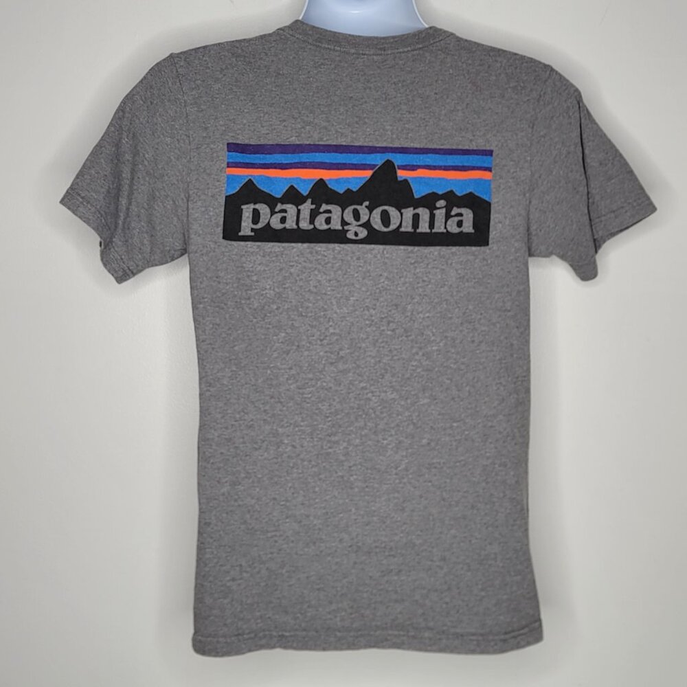 Patagonia Logo Graphic Tee‎ Shirt Small Gray Short Sleeve Organic Cotton